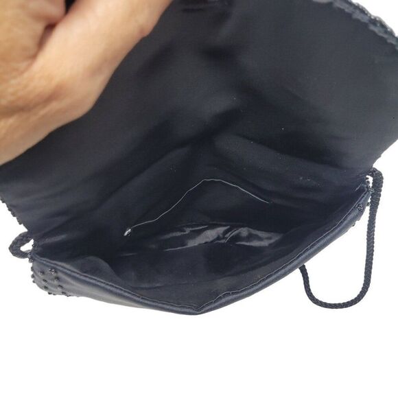 Vtg Formal Black Satin Beaded Evening Bag Peacock Beaded Embroidery Crossbody - Picture 4 of 6